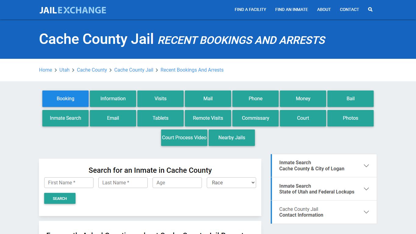 Cache County Jail Recent Bookings And Arrests - Jail Exchange