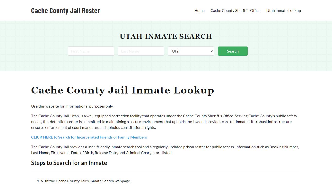 Cache County Jail Roster Lookup, UT, Inmate Search